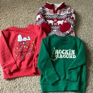 Holiday sweatshirts and sweater, bundle of three.
